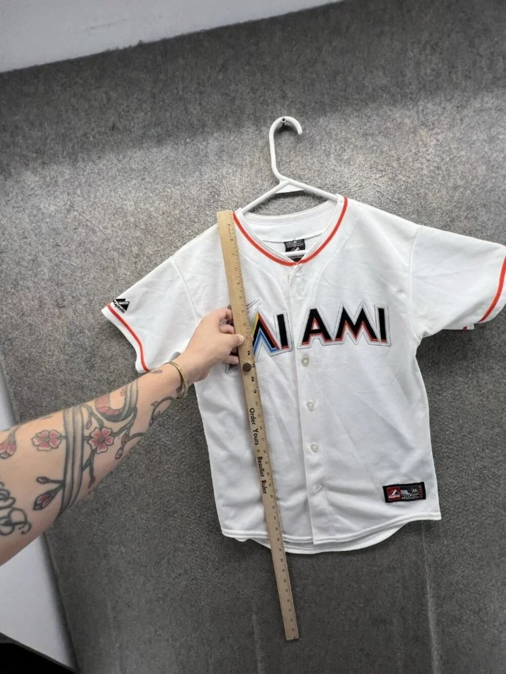 Miami Marlins Jersey Boys Large White MLB Baseball Majestic Button Front Youth